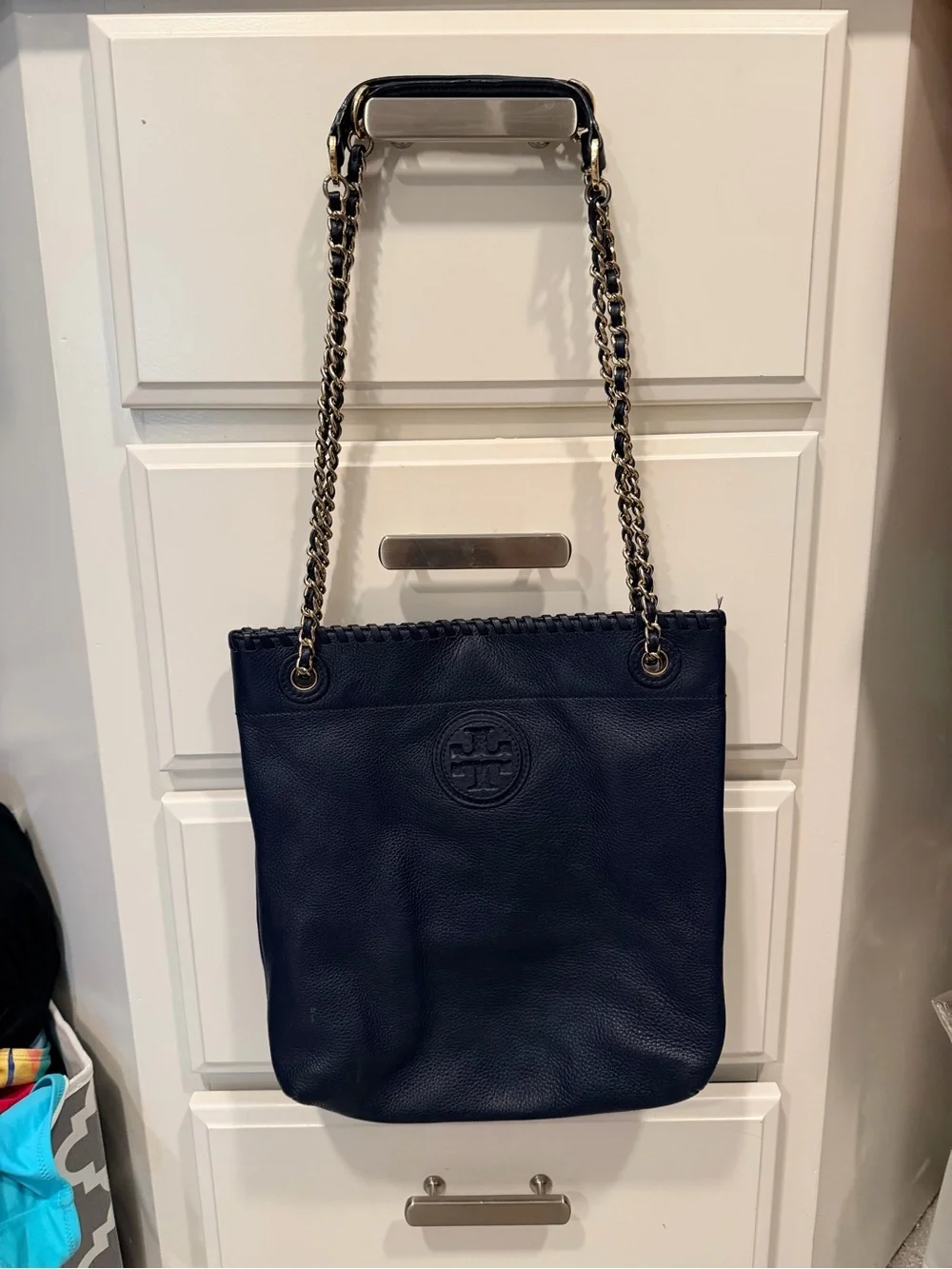 Tory Burch Navy Leather Chain-Strap Shoulder Bag
